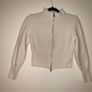 Cropped Cream Zip-Up  Knit Sweater